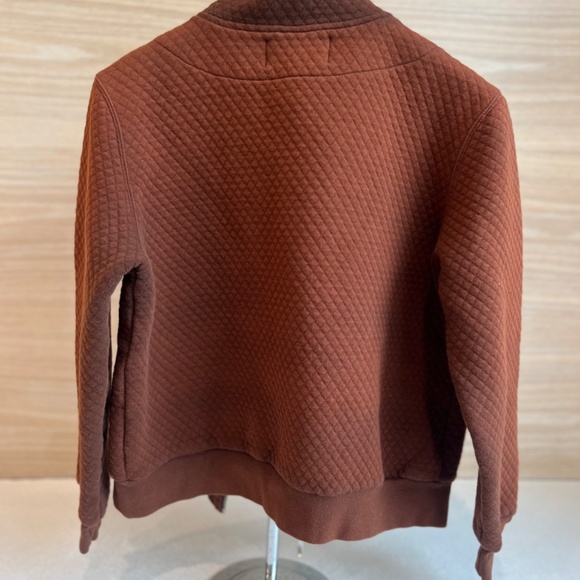 Quilted Bomber Style Rust Color Zip Sweatshirt - Picture 5 of 8